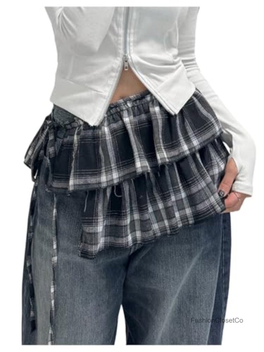 Plaid Layered Ruffle Side Tie Y2k Low Rise Wrap Mini Skirt
